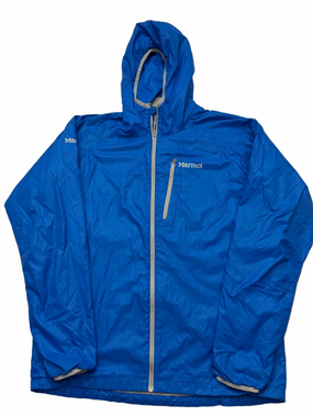 Marmot Men XL Fleece Lined Blue Hooded Windbreaker Fall Spring Jacket Cost